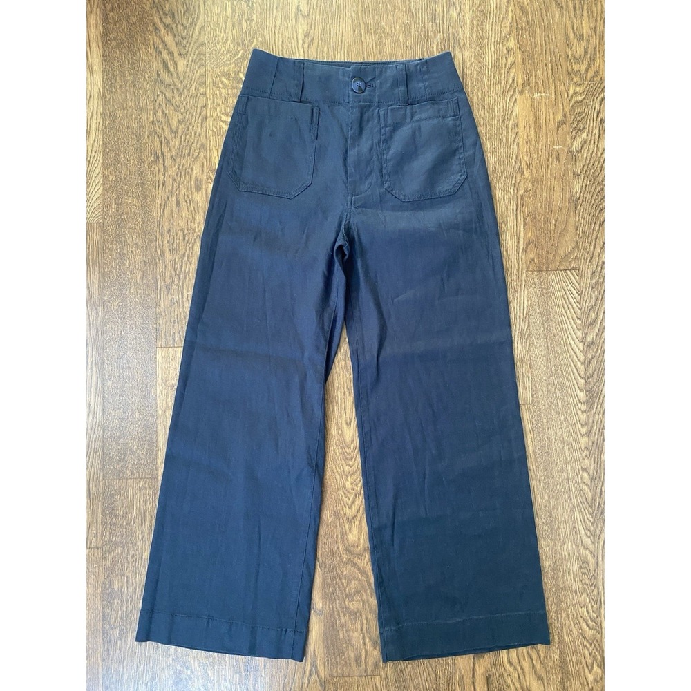 Maeve The Colette Wide Leg Pants Linen Stretch Blend Maritime Navy Blue 25"